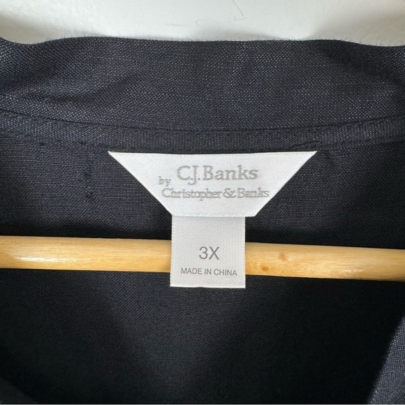 C.J. Banks Linen Blend Tie Neck Flutter Sleeve Blouse Black Size 3X - Picture 8 of 12